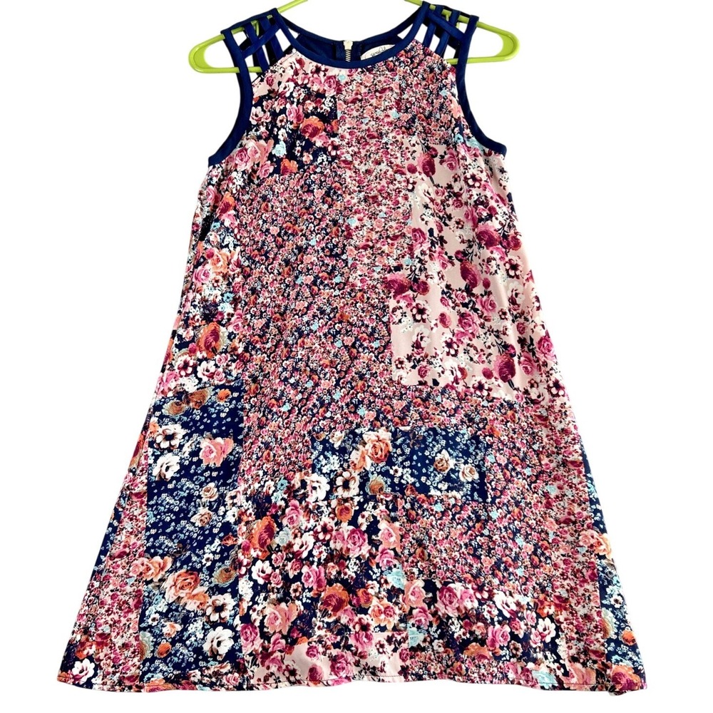 Speechless XS‎ Blue Pink Floral Sleeveless Mini Dress Swing Coquette Garden